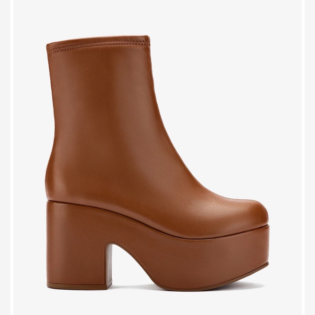 Larroude Miso Platform Boot In Caramel Stretch Leather